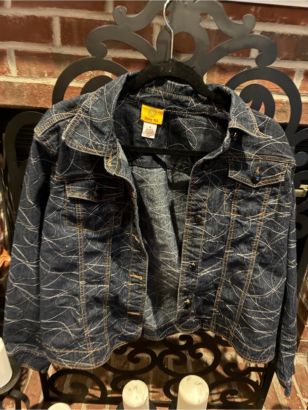 Ruby Red Dark Blue Sparkling Denim Jacket Size:14 - Picture 2 of 9